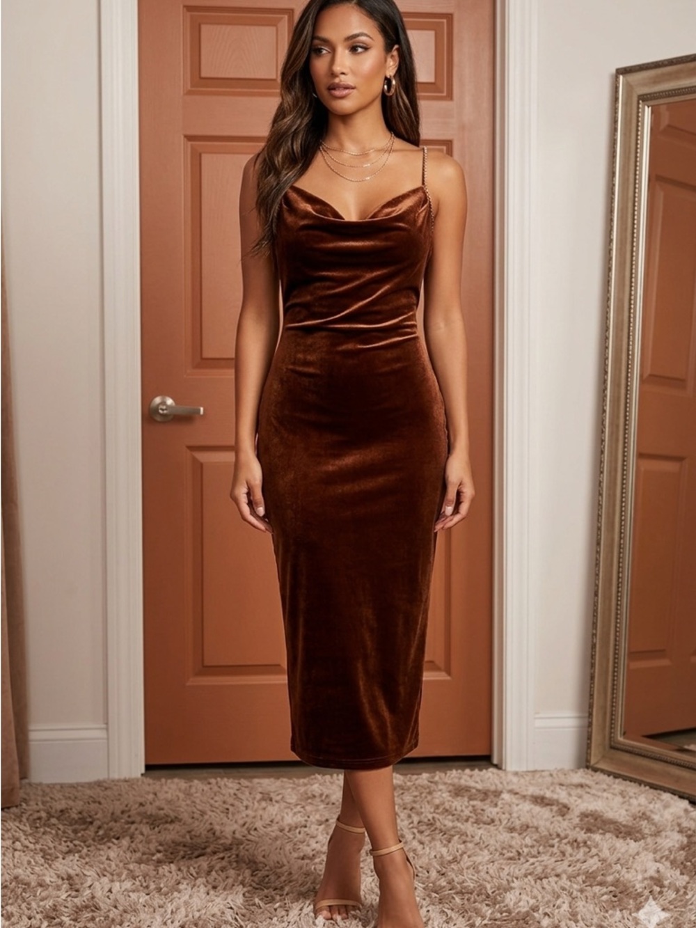 Forever 21 Brown Velvet Slip Midi Dress